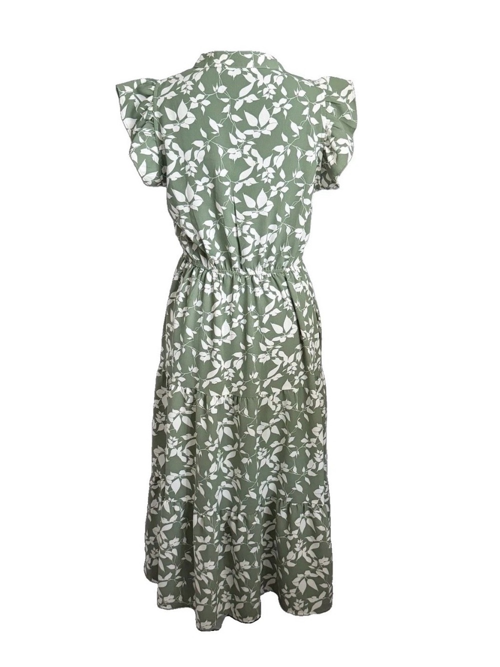 PrettyGarden Dress Womens S Green Floral V Neck Maxi Flutter Sleeve Pockets Boho - Picture 4 of 10